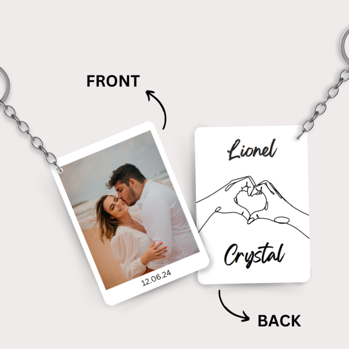 Personalized Minimalistic Design Keychain with Photo, Names and Special Date