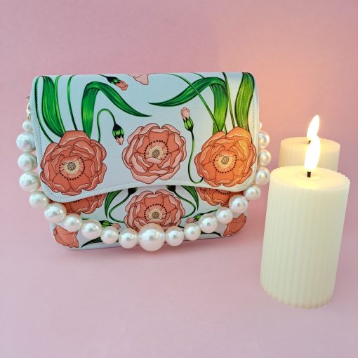 Women's Floral Handbag with Pearl Handle