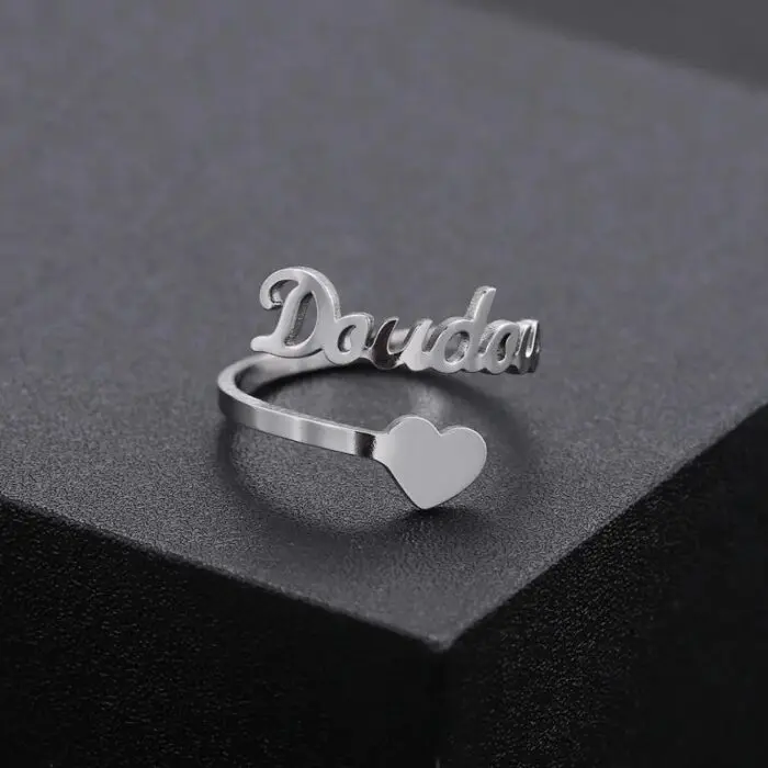 Personalized 925 Silver Adjustable Heart Name Ring