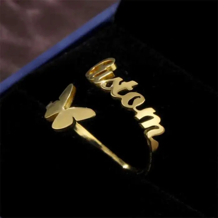 Personalized 925 Silver Adjustable Butterfly Name Ring