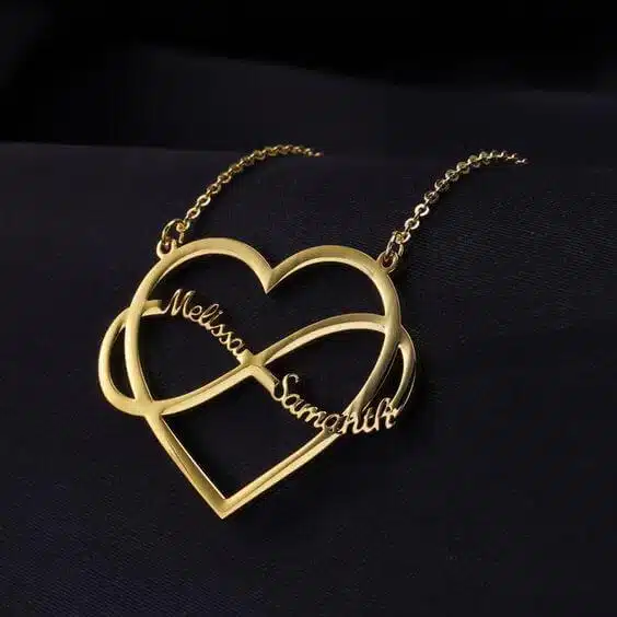 Personalized 925 Silver Infinity Heart Couple Names Necklace in English & Arabic