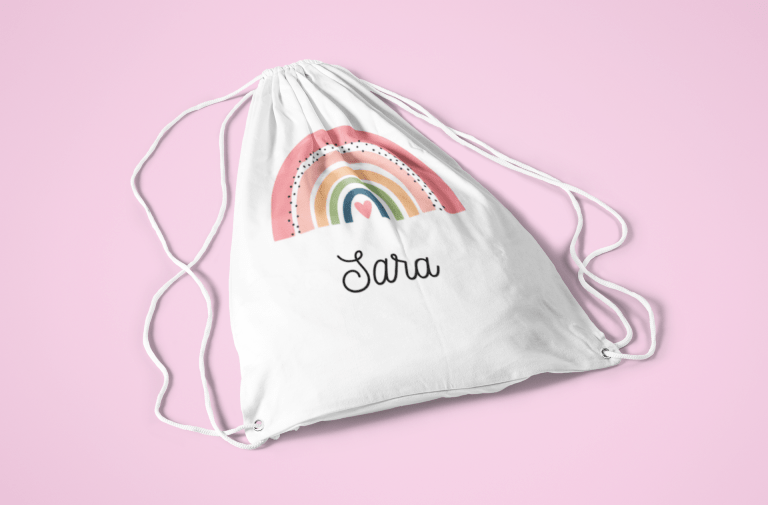 Personalized Boho Rainbow Drawstring Bag