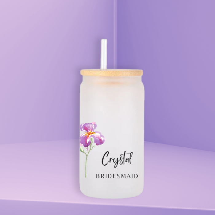 Personalized Floral Glass Can for Bridesmaid/Maid of Honor/Bride