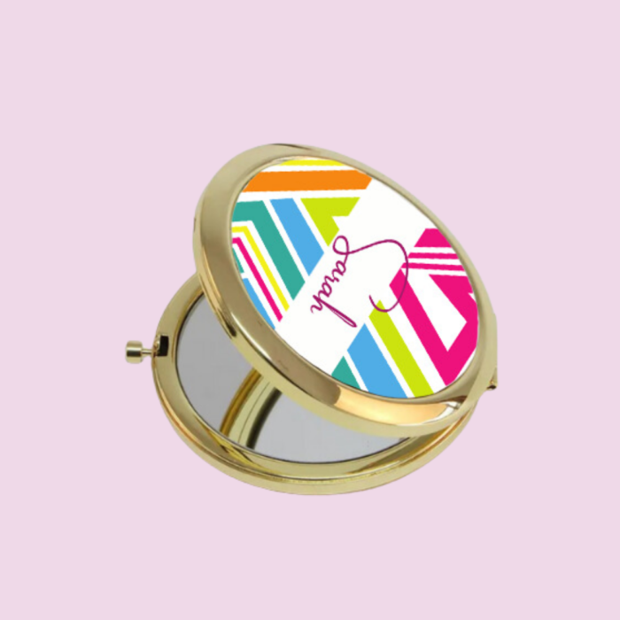 Personalized Vibrant Geometric Compact Mirror with name