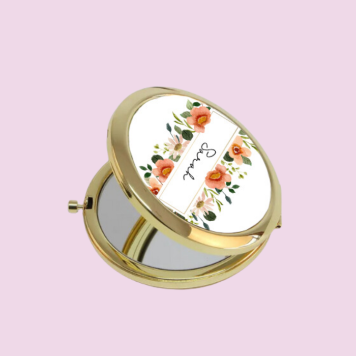 Personalized Floral Cursive Name Compact Mirror