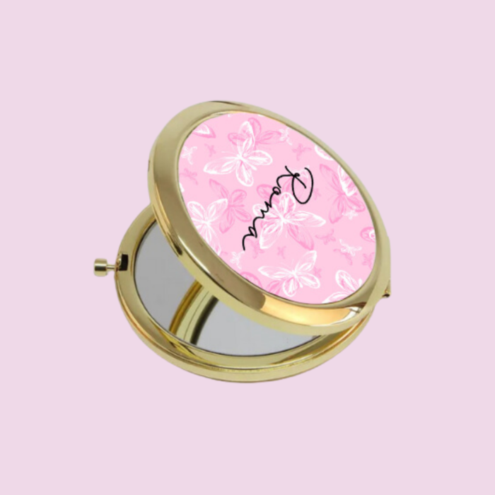 Personalized Pink Butterfly Compact Mirror with name