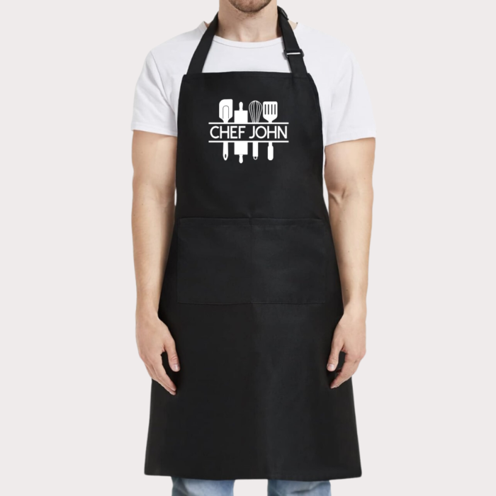 Personalized Chef (Name) Apron with Cute Utensils Illustration